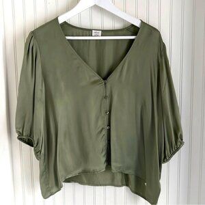 Wilfred Aritzia Green Cropped Puff Short Sleeve Bloe